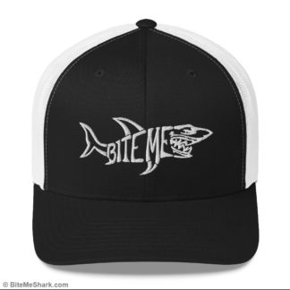 Trucker Hat, Black and White with White Embroidery (Unisex, Men, & Women)