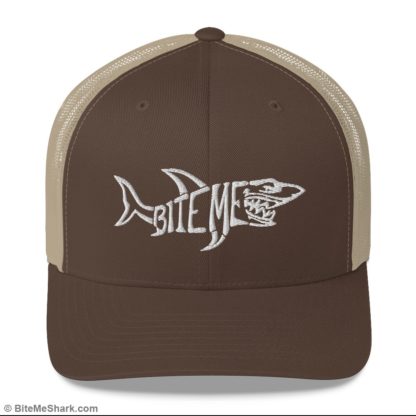Trucker Hat, Brown and Khaki with White Embroidery (Unisex, Men, & Women)