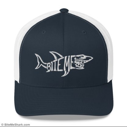 Trucker Hat, Navy and White with White Embroidery (Unisex, Men, & Women)