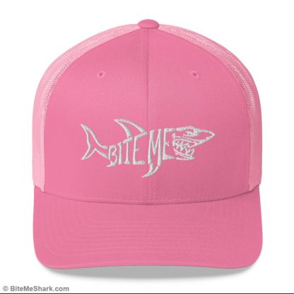 Trucker Hat, Pink with White Embroidery (Unisex, Men, & Women)
