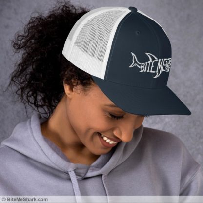 Trucker Hat, Navy and White with White Embroidery (Unisex, Men, & Women)