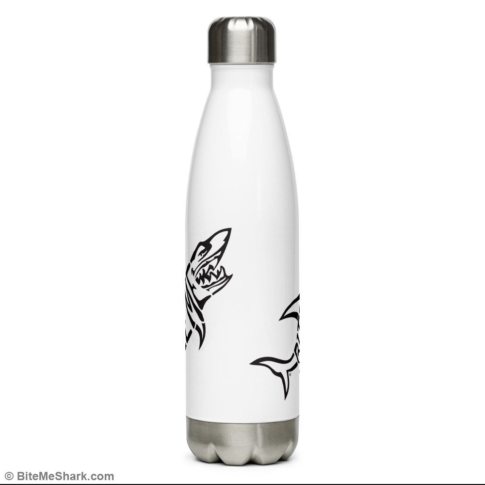 Stainless Steel Water Bottle, Black Print on White Background