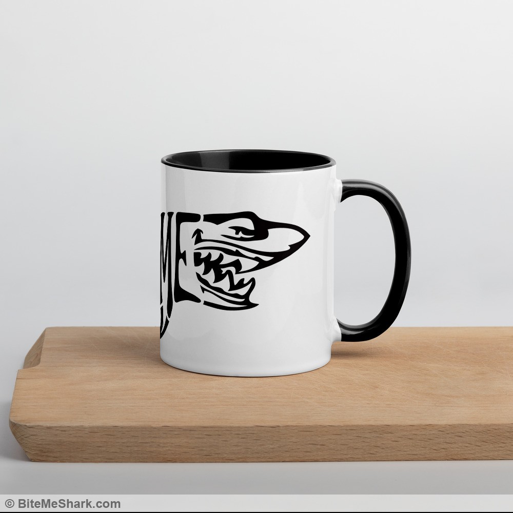 Ceramic Mug, Black Print, Colored Handle and Inside